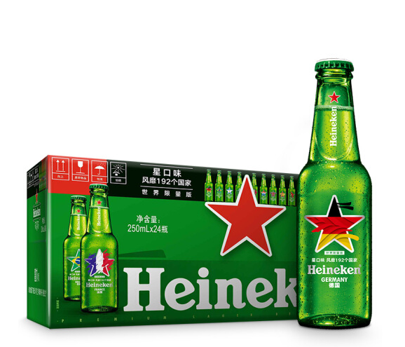 《【京东自营】喜力（Heineken）啤酒250ml*24瓶 世界瓶 93.6元（3件7折）》